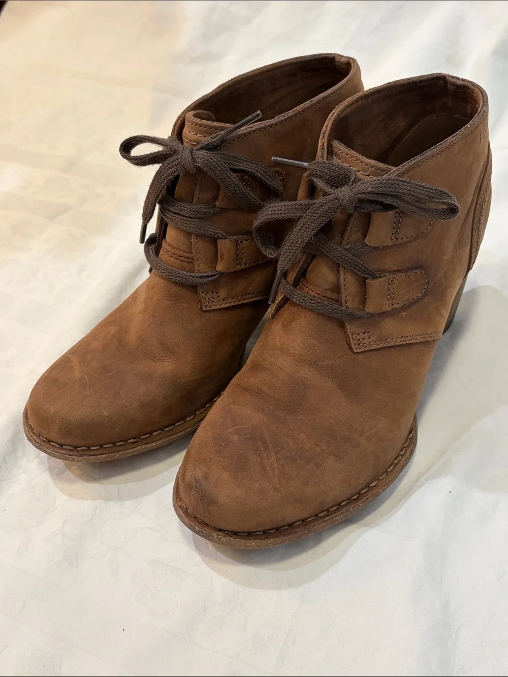 Clarks Brown Suede Lace-Up Ankle Booties